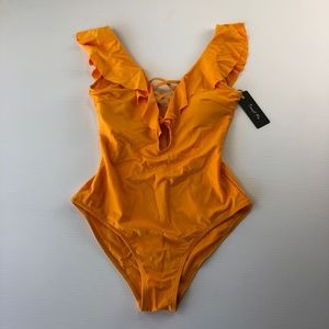Tempt Me Yellow Ruffle One Piece Swimsuit Small